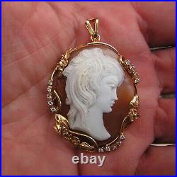RARE Antique Vintage Style Art Deco Carved Shell Cameo Fully Hallmarked ITALY