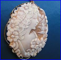RARE Antique Vintage Style Art Deco Carved Shell Cameo Fully Hallmarked ITALY