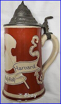 RARE Harvard Vintage Antique Beer Stein Tankard Hinged Lid Crimson 1900-1910