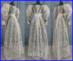 RARE Museum Quality 1820s Tambour Lace Dress With Oversleeves Regency Antique