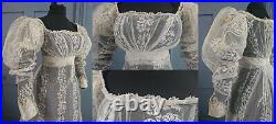 RARE Museum Quality 1820s Tambour Lace Dress With Oversleeves Regency Antique