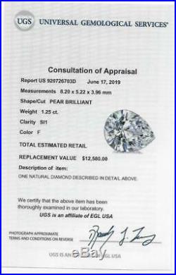 RARE OLD MINE CUT PEAR SHAPE 1.25ct CERTIFIED F SI1 DIAMOND ANTIQUE VINTAGE CUT
