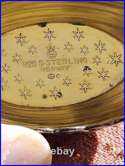 RARE Sterling Theodor Olsens open salt dip viking boat Norway gold gilt ship