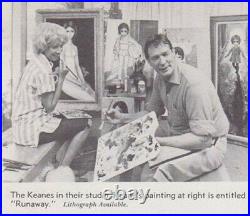 RARE The Runaway LARGE vintage 60s KEANE big eye framed waif kitsch art print