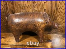 RARE VINTAGE DIMITRI OMERSA LEATHER PIG ABERCROMBIE & FITCH FOOTSTOOL 1950s HTF