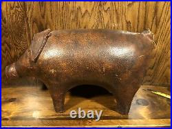 RARE VINTAGE DIMITRI OMERSA LEATHER PIG ABERCROMBIE & FITCH FOOTSTOOL 1950s HTF