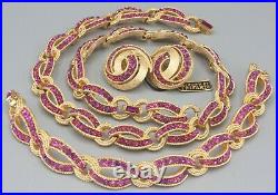 RARE Vintage 1963 TRIFARI Cavalcade Pink Earrings Necklace Bracelet Set Parure