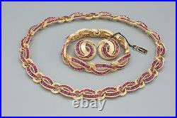 RARE Vintage 1963 TRIFARI Cavalcade Pink Earrings Necklace Bracelet Set Parure