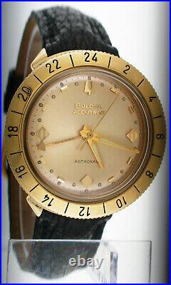 RARE Vintage 1966 Bulova Accutron 18K Gold Astronaut GMT Watch 24 Hr Bezel 214