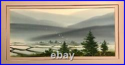 RARE Vintage 1987 Asian Watercolor Atmospheric Landscape Painting 38x21