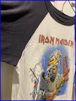 RARE Vintage 80s Iron Maiden California Invasion tour raglan tshirt 1985 M/L