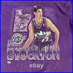 RARE Vintage 90's NBA John Stockton XXL Shirt 2XL Player On Pro Player Tag SINGL