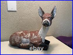 RARE Vintage Aged Patina Cement 12 7/8 Tall X 14 Deer Garden Statue