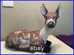 RARE Vintage Aged Patina Cement 12 7/8 Tall X 14 Deer Garden Statue