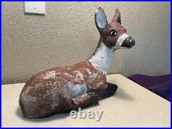 RARE Vintage Aged Patina Cement 12 7/8 Tall X 14 Deer Garden Statue