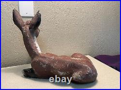 RARE Vintage Aged Patina Cement 12 7/8 Tall X 14 Deer Garden Statue