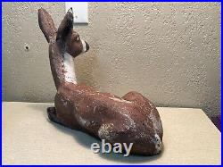 RARE Vintage Aged Patina Cement 12 7/8 Tall X 14 Deer Garden Statue