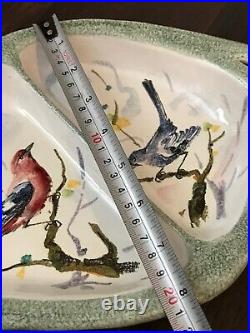 RARE! Vintage/Antique BHS hand painted Italy birds dish/ plate pottery cer 1911