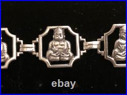 RARE Vintage Antique Framed BUDDHA Links Sterling Silver Bracelet? 7