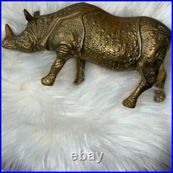 RARE Vintage Antique Solid Brass Rhino Rhinoceros Decorative Figurine 9 x 4