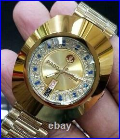 RARE Vintage Automatic 36 MM Day-Date Gold Plated Diamond Work Men's Wrist Watch