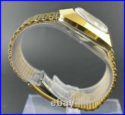 RARE Vintage Automatic 36 MM Day-Date Gold Plated Diamond Work Men's Wrist Watch