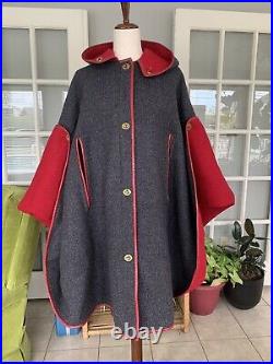 RARE Vintage Bonnie Cashin wool Coat with leather trim. One size fits all cape