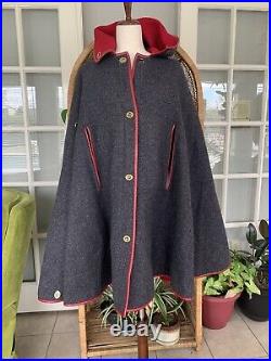 RARE Vintage Bonnie Cashin wool Coat with leather trim. One size fits all cape
