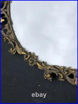RARE! Vintage Gold Ornate CARVED Metal Hollywood Regency MIRROR Antique Vanity
