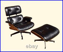 RARE Vintage HERMAN MILLER Eames Lounge Chair & Ottoman Rosewood Black Leather