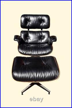 RARE Vintage HERMAN MILLER Eames Lounge Chair & Ottoman Rosewood Black Leather