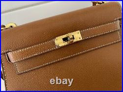 RARE Vintage Hermes Kelly Mini 20 Gold Courchevel Leather Gold Hardware Bababebi
