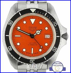 RARE Vintage Heuer Diver Orange 844-3 Automatic 42mm Stainless Steel Watch