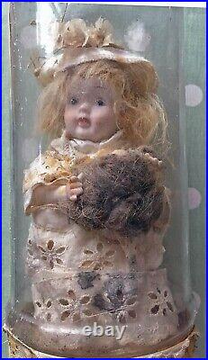 RARE Vintage PRETTY Antique Doll in Glass Dome