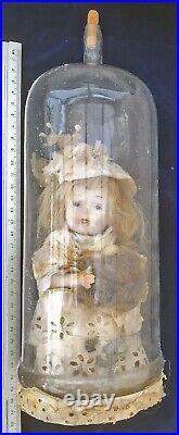 RARE Vintage PRETTY Antique Doll in Glass Dome