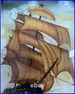RARE Vintage Reverse Glass Hand Painted US Clipper Ship Framed 7. Beautiful