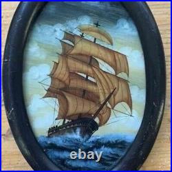 RARE Vintage Reverse Glass Hand Painted US Clipper Ship Framed 7. Beautiful