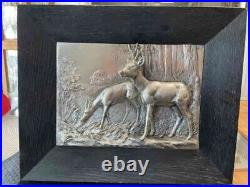 RARE Vintage Silver Deer Wall Plaque 3D High Relief HB-Germany Frame Size 11