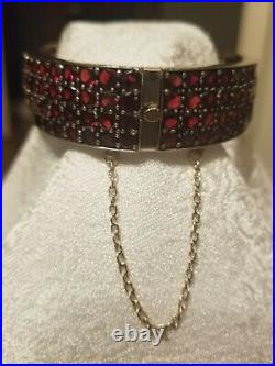 RARE Vintage Sterling Silver Garnet Cuff Bracelet Antique/Boho/Bohemian Gorgeous