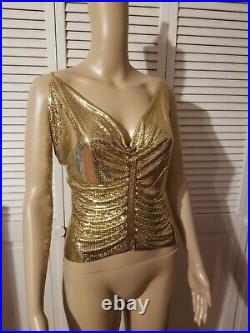 RARE Vintage Whiting & Davis gold metal mesh / chainmail shirt / top, disco