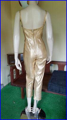 RARE Vtg 50's CEEB Gold LAME Sequined PINUP BOMBSHELL Catsuit Jumpsuit M/L VLV