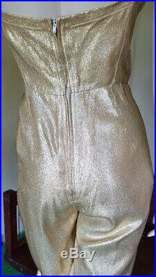 RARE Vtg 50's CEEB Gold LAME Sequined PINUP BOMBSHELL Catsuit Jumpsuit M/L VLV