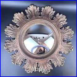 RARE Vtg Syroco Round Bubble Convex Gold Mirror Floral Starburst MCM Hollywood