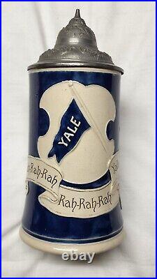 RARE Yale Vintage Antique Beer Stein Tankard with Hinged Lid Blue Circa 1900-1920