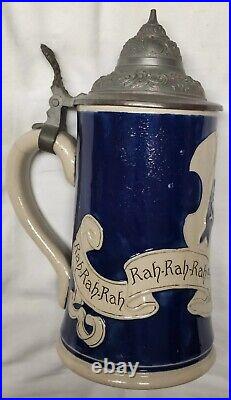RARE Yale Vintage Antique Beer Stein Tankard with Hinged Lid Blue Circa 1900-1920