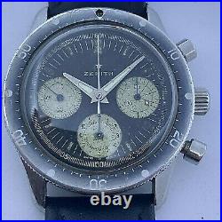 RARE ZENITH VINTAGE CHRONOGRAPH REF A277 MANUAL WIND from 1965 40 mm Ghost bezel