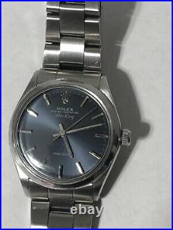 ROLEX AIR KING 5500 Original Rare Blue Gray Dial Automatic Vintage Watch 1972's