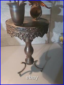 RaRE ANTIQUE JEWELRY STAND HOLDER ITALIAN TOLEWARE GOLD painted Roses VINTAGE