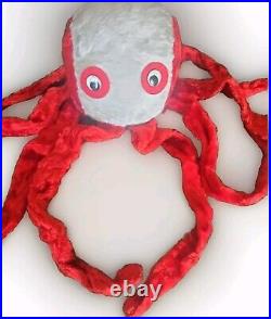 RaRe Vintage Octopus Plush Red White Google Eyes Carnival Very Cool Find REad