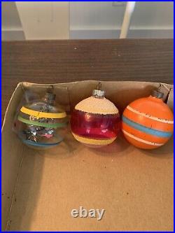 Rare 12 Old Vintage Unsilvered 40's Shiny Brite Christmas Tree Ornaments with Box